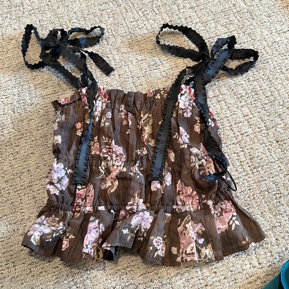 H&M floral top with ribbon straps